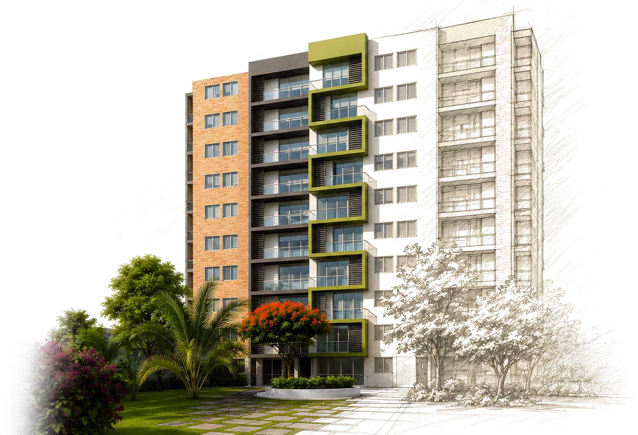 Ilustración arquitectónica de una torre de Torres del Sol